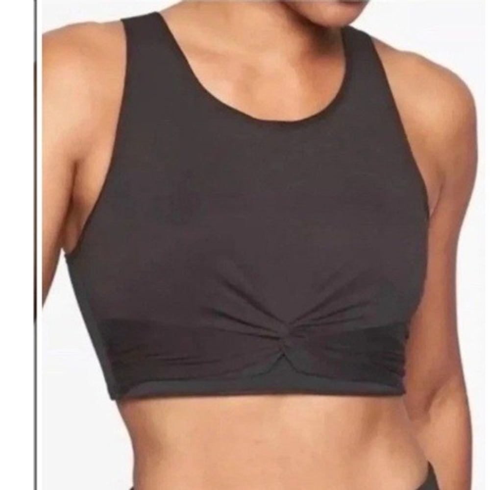 Athleta Womens Twist Front‎ Crop Tank Top Black Small High Neck Racerback